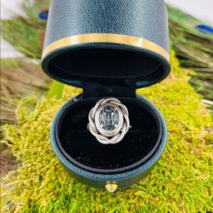 HUGE Vintage Faceted Smokey Quartz Crystal Braided Sterling Silver Ring